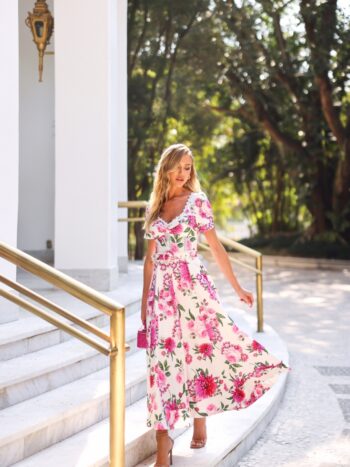 VESTIDO MIDI FLORAL ROSA DEI VENTI