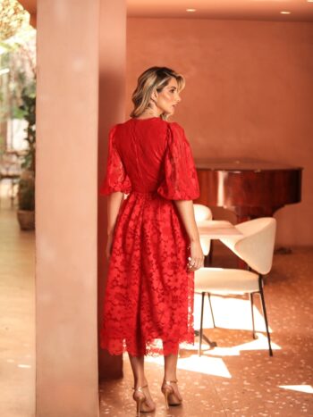 VESTIDO MIDI RENDA BRIDGET VERMELHO