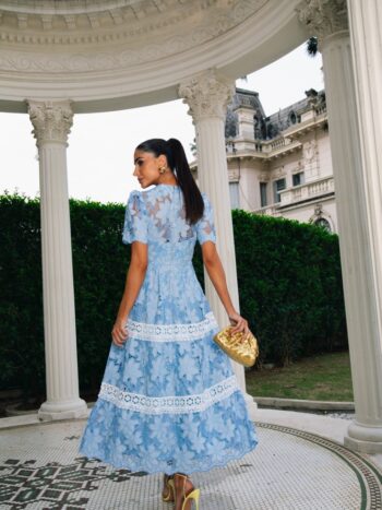 VESTIDO MIDI RECHILIEU DELICADEZA AZUL