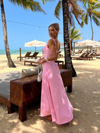 VESTIDO MIDI CREPE EVASÊ ROSA