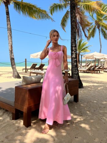 VESTIDO MIDI CREPE EVASÊ ROSA