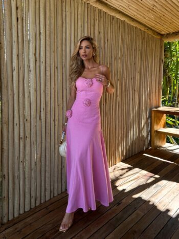 VESTIDO MIDI VISCOLINHO ROSAS