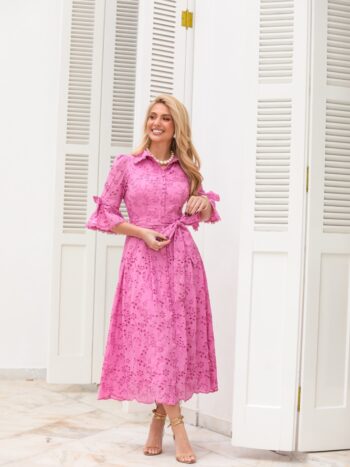 VESTIDO MIDI LAISE PINK BOTÕES