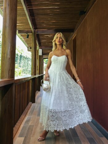 VESTIDO MIDI EM RENDA INFINITY OFF WHITE