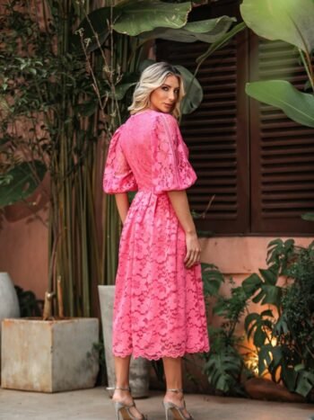 VESTIDO MIDI RENDA BRIDGET ROSA