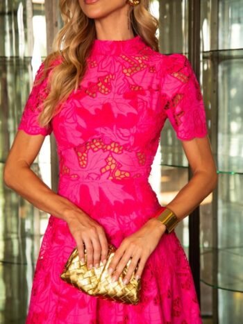 VESTIDO MIDI RENDA RECHILIEU PINK