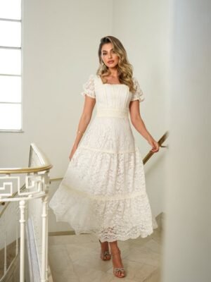 VESTIDO MIDI RENDA THEODORA OFF WHITE