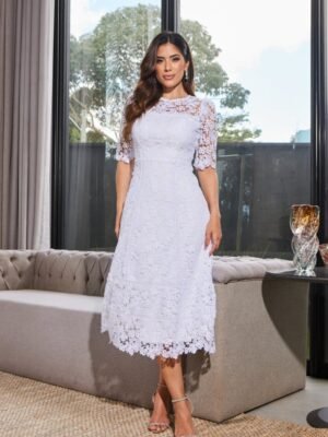 VESTIDO MIDI GUIPPIR EVELYN OFF WHITE