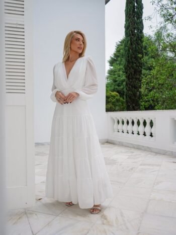 VESTIDO LONGO MUSSELINE OFF WHITE