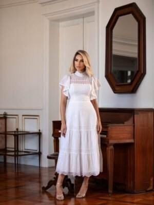 VESTIDO MIDI MIRELA OFF WHITE (REPOSIÇÃO)