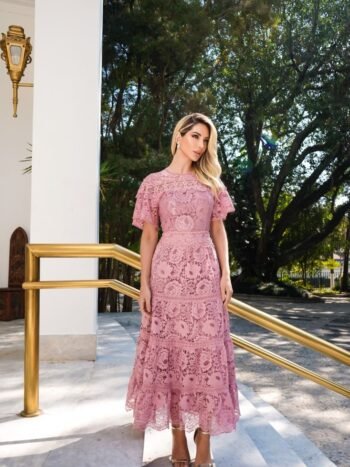 VESTIDO MIDI RENDA GRACE ROSÊ