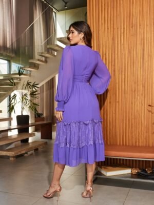 VESTIDO MIDI RENDA RAIELLY ROXO