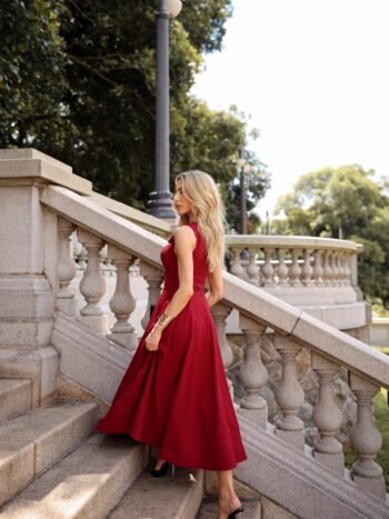 VESTIDO MIDI THALIA VERMELHO BURGUNDY