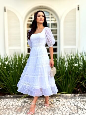 VESTIDO MIDI CREPE MAGNÓLIA OFF WHITE