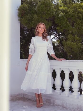 VESTIDO MIDI CHIFFON EXCLUSIV OFF WHITE