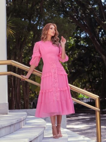 VESTIDO MIDI CHIFFON EXCLUSIVE ROSA