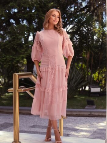 VESTIDO MIDI CHIFFON EXCLUSIVE ROSÊ