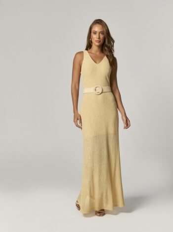 VESTIDO MIDI BEGE COM CINTO