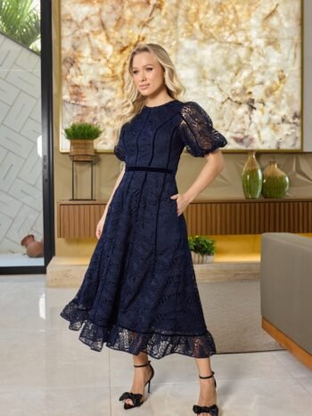 VESTIDO MIDI GUIPPIR MARINHO