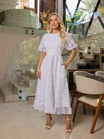 VESTIDO MIDI GUIPPIR OFF WHITE