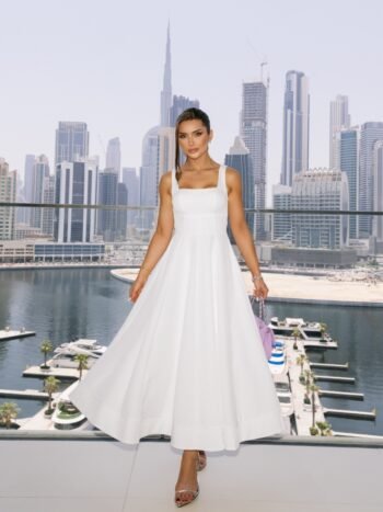 Vestido Midi Crepe Ivory Sky Off White