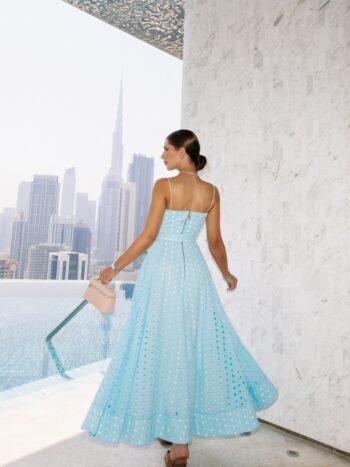 VESTIDO MIDI EM LAISE AZUL BLU CAPRI