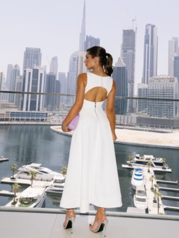 Vestido Midi Crepe Ivory Sky Off White