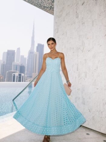 VESTIDO MIDI EM LAISE AZUL BLU CAPRI
