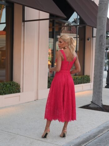 Vestido Midi Renda Vermelha Rouge
