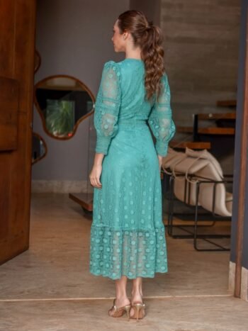 Vestido Midi Renda e Guippir Verde