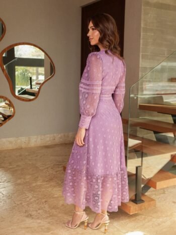 Vestido Midi Renda e Guippir Lavanda