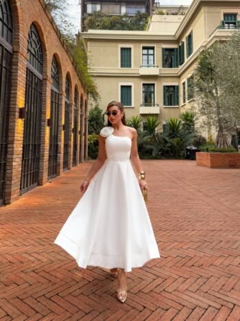 Vestido Midi Crepe Fresh Essenza Off White