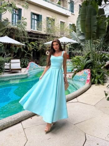 Vestido Midi Crepe Azul Fresh Azzurra