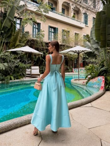 Vestido Midi Crepe Azul Fresh Azzurra