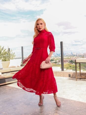 Vestido Midi Renda Angelina Vermelho