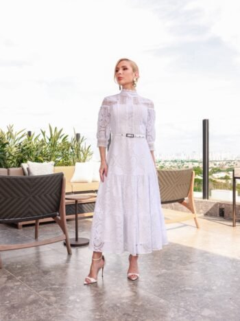 Vestido Midi Renda Angelina Off White