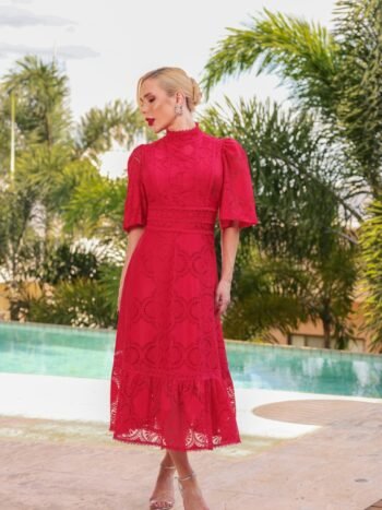 Vestido Midi Renda Vermelho Samara