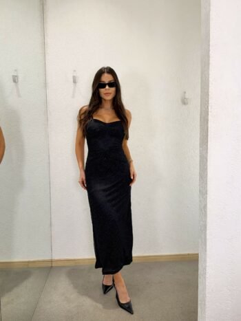 Vestido Midi Poá Preto Florinda