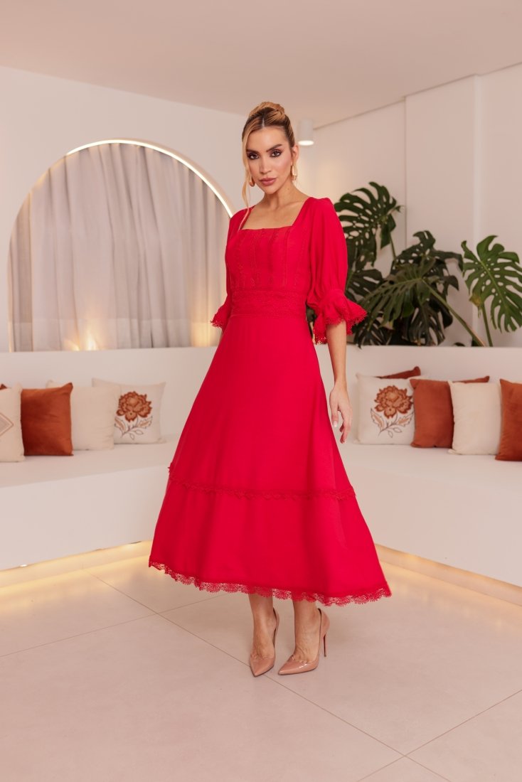 Vestido Midi Poliana Vermelho - Imagem 4