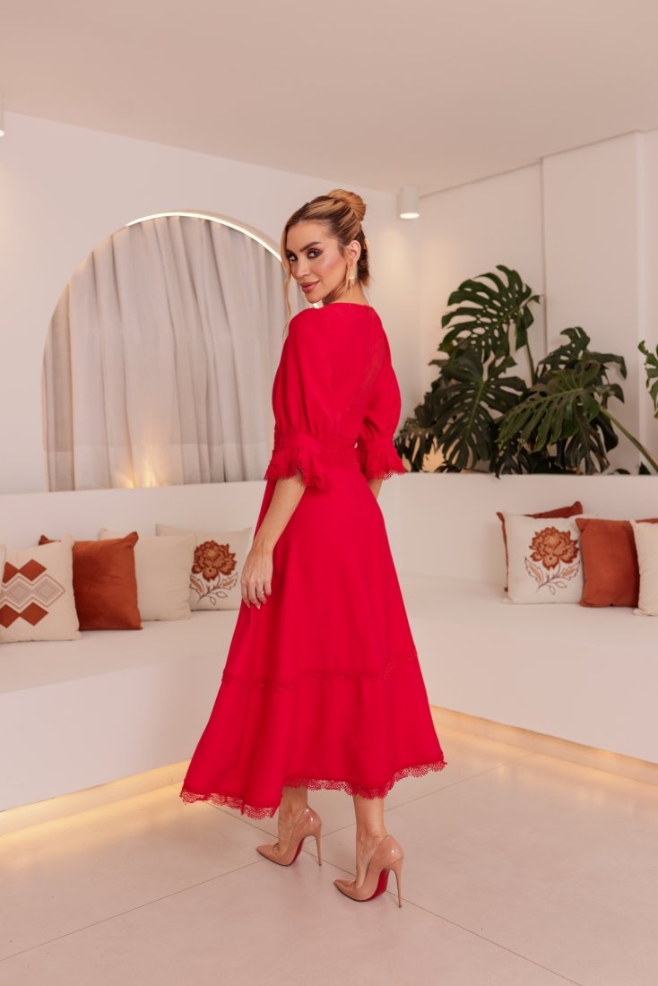 Vestido Midi Poliana Vermelho - Imagem 2