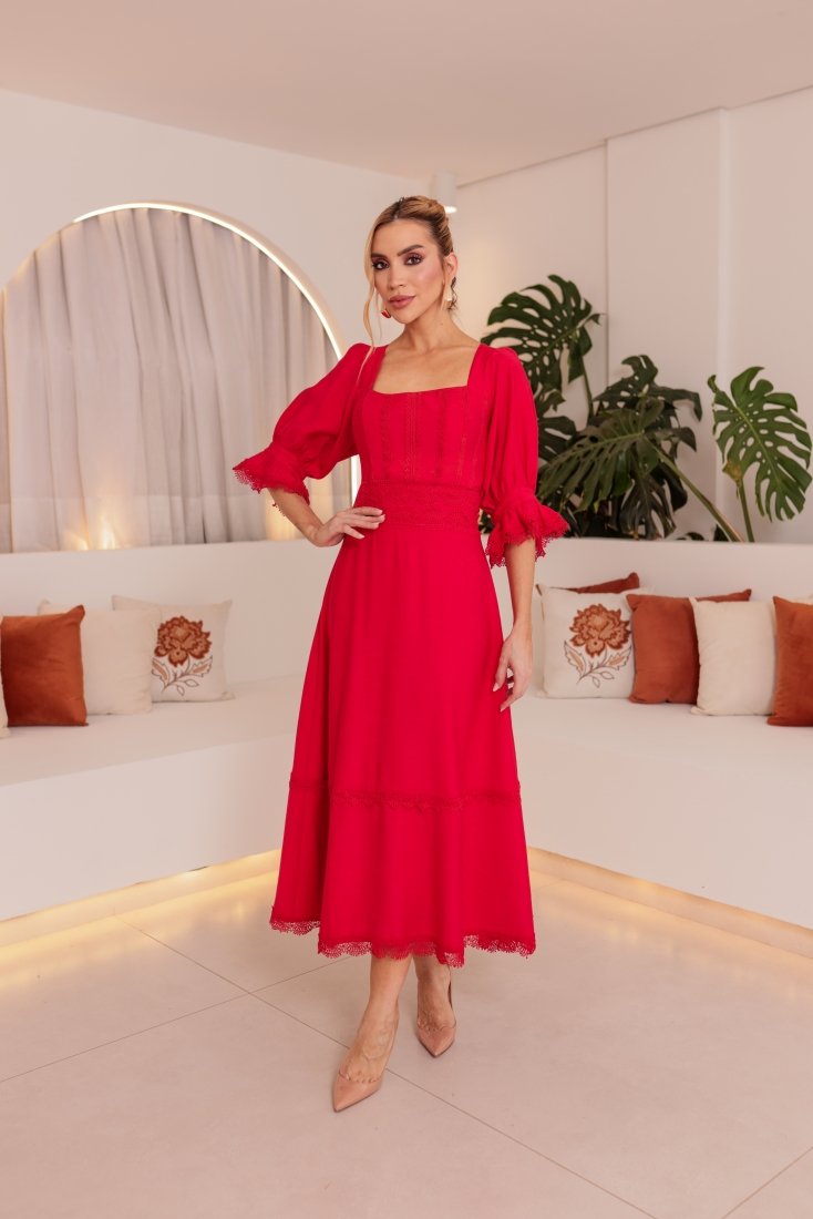 Vestido Midi Poliana Vermelho - Imagem 5