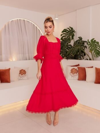 Vestido Midi Poliana Vermelho