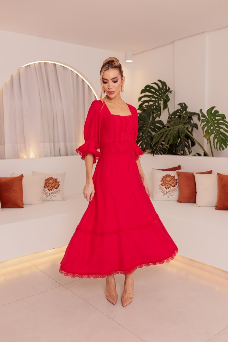 Vestido Midi Poliana Vermelho