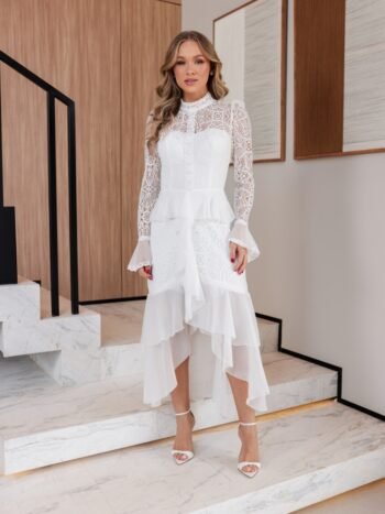 Vestido Midi Renda e Chiffon Clarice