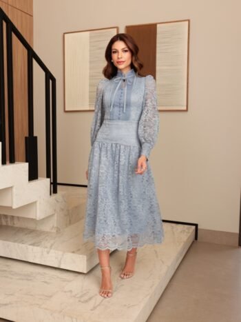 Vestido Midi Renda Viviane Azul