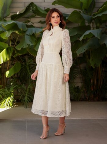 Vestido Midi Renda Viviane Off White