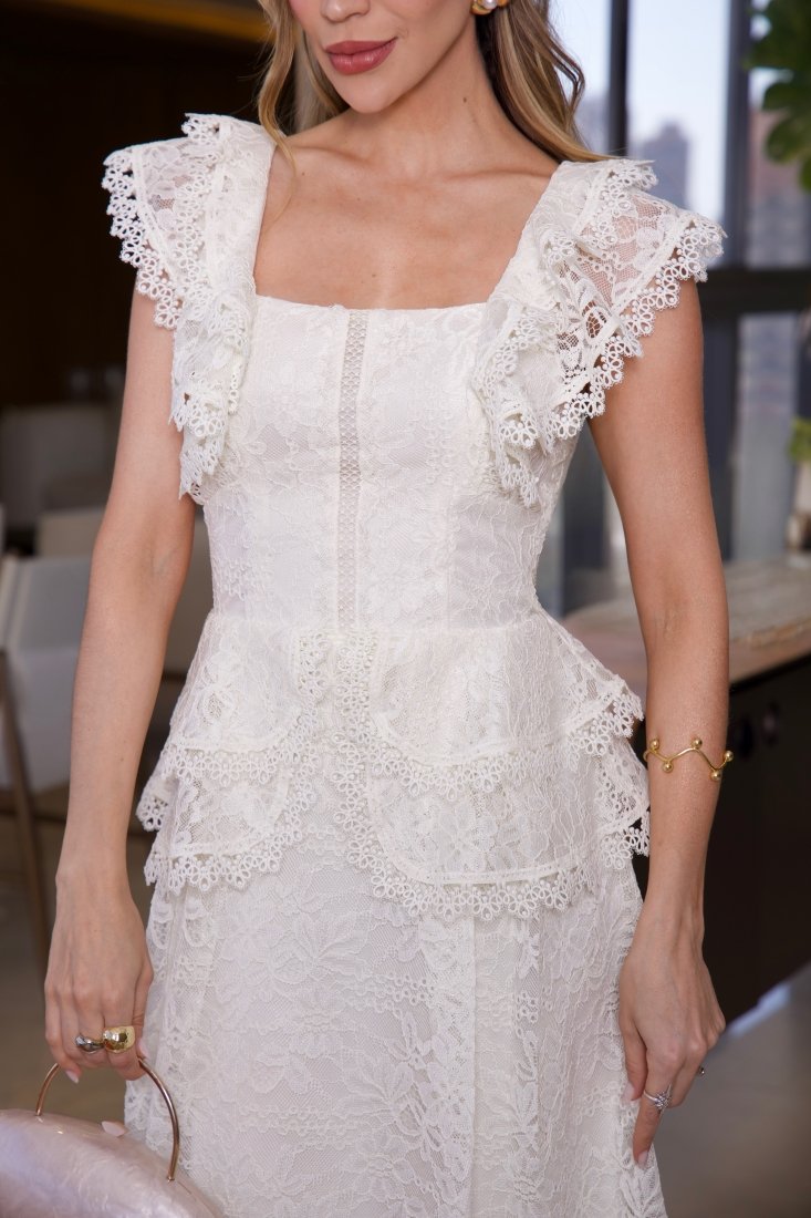 Vestido Midi Renda Angela Off White - Imagem 4