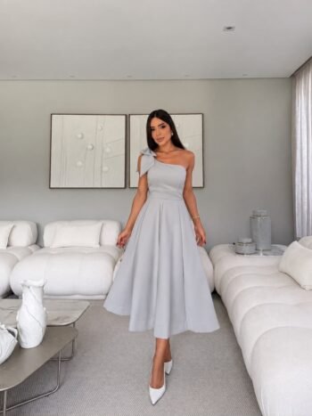 Vestido Midi Clássico Kamila Cinza